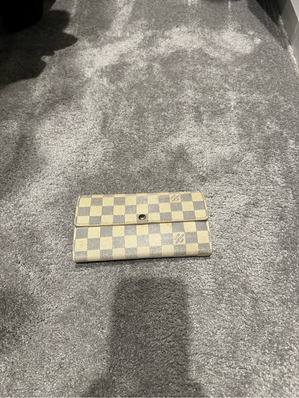Louis Vuitton Damier Azur Checkered Flap Wallet in Cream and White